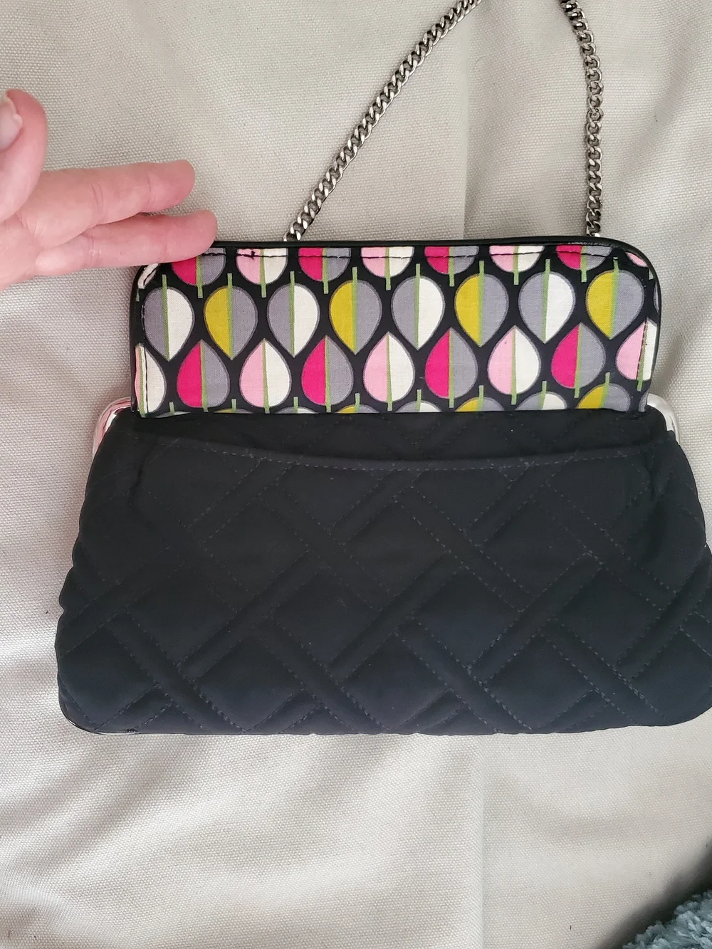 Vera Bradley Black Quilted Chain-Handle Clutch